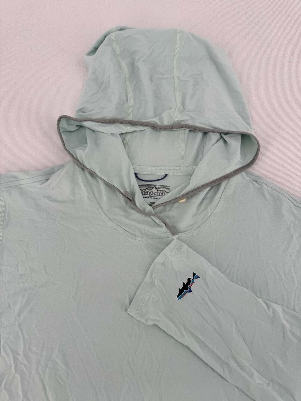 Patagonia Sol Patrol Hooded Shirt Size XL Light Blue UPF Sun Hoodie